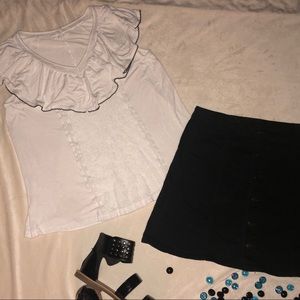 Sleeveless Cream colored ruffle top with crochet